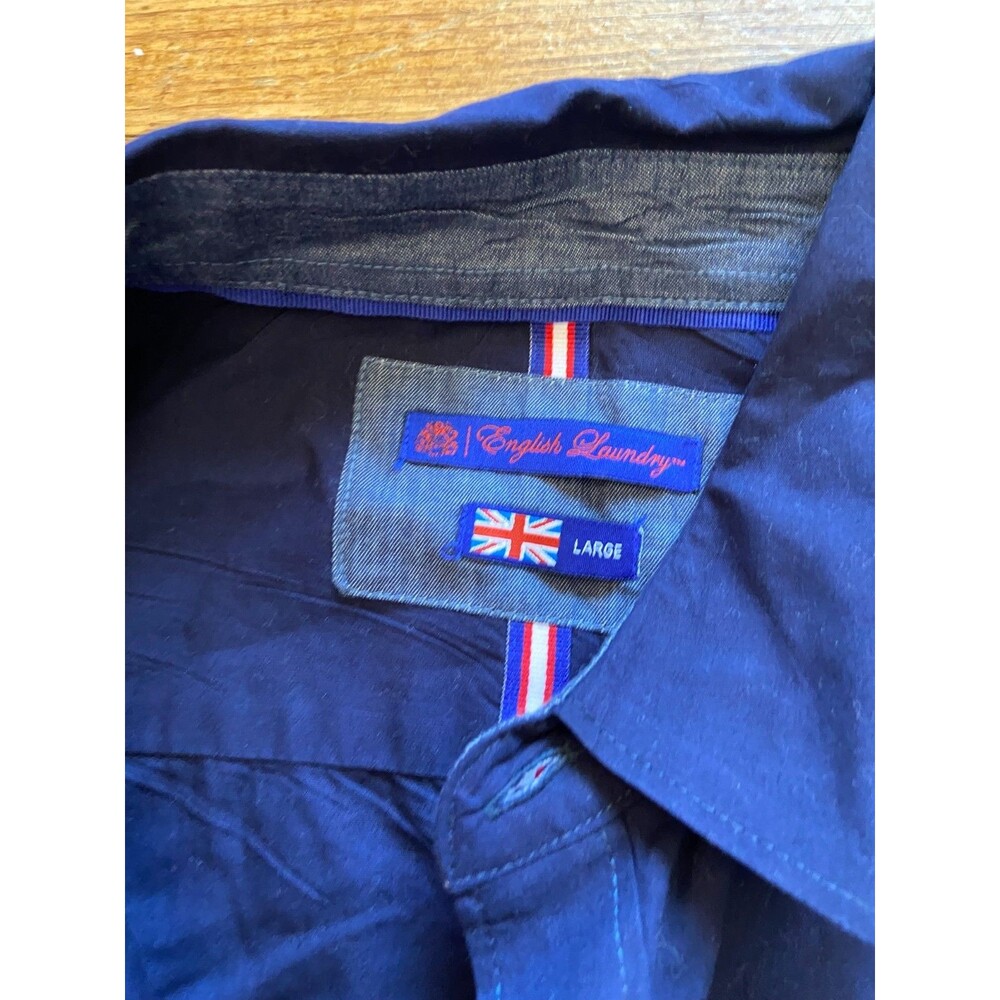 English Laundry Shirt Large Navy Blue Long Sleeve Button Down Stretch Chambray - Picture 5 of 7